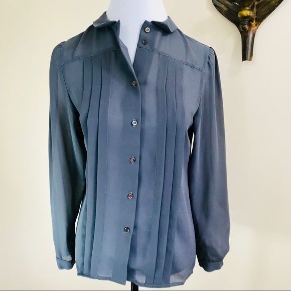 Oscar De La Renta Peter Pan Pleat Chiffon Blouse 8 - Picture 7 of 8